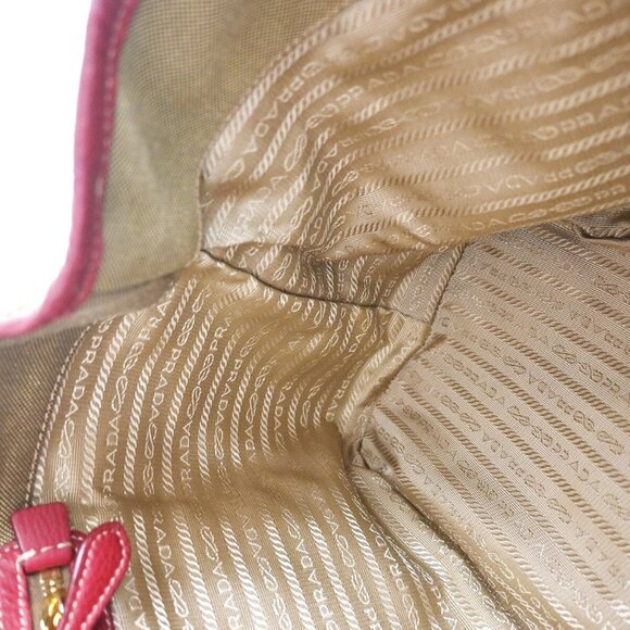 PRADA MILANO Logo 2Way Shoulder Hand Bag Canvas Leather Brown Red 79EE817 - Picture 12 of 16